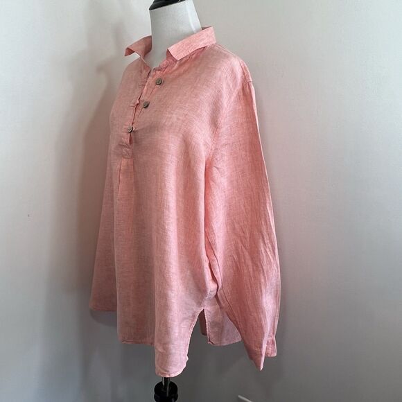 Sigrid Olsen Blouse Top 100% Linen Shirt Lagenlook Top Relaxed Fit Tunic Coastal - Picture 3 of 8